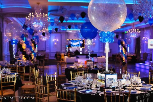 Music Themed Bar Mitzvah with Photo Cube Centerpieces and Alternating Sparkle & Solid Balloons at The Rockleigh
