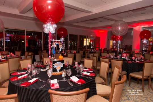 Sports Themed Bar Mitzvah with Custom Cube Centerpieces and Alternating Sparkle & Solid Balloons at Elmwood Country Club