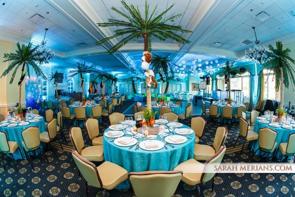 Tropical Themed Bat Mitzvah with Palm Tree Centerpieces at Alpine Country Club, NJ