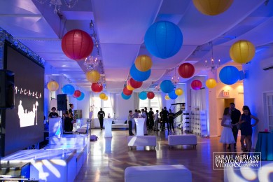 Friends Themed Bat Mitzvah with LED Lanterns over Ceiling at The Midtown Loft, NYC