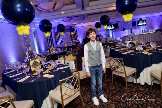 Navy & Yellow Game Themed Bar Mitzvah with Custom LED Centerpieces at Glen Island Harbour Club