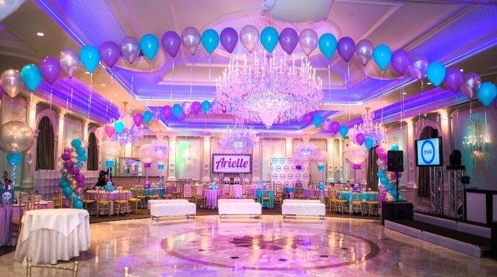 Turquoise & Lavender Bat Mitzvah with Balloon Gazebo over Dance Floor & LED Sparkle Balloon Centerpieces at The Rockleigh