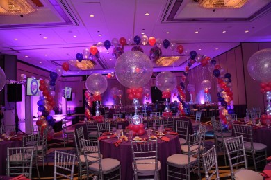 Twins Themed Bat Mitzvah with LED Sparkle Balloon Centerpieces & Balloon Gazebo over Dance Floor at The Greenwich Hyatt, CT