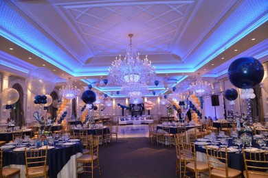 Sports Themed Bar Mitzvah with Balloon Gazebo over Dance Floor & Alternating Sparkle & Solid Balloons at The Rockleigh, NJ