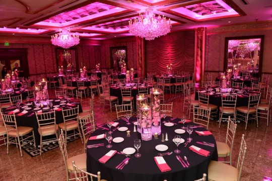 Pink Themed Bat Mitzvah with Orchids in Vases & LED Centerpieces at Seasons Caterers, NJ