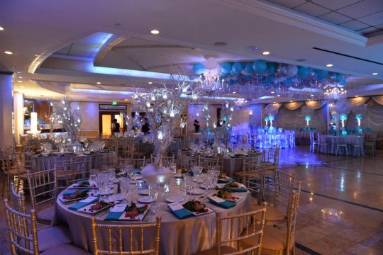 Winter Themed Bat Mitzvah with LED Tree Centerpieces & Ceiling Balloons at Seasons Catering