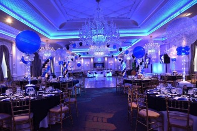 Blue, Black & Silver Bar Mitzvah with 3' LED Balloon Centerpieces & Gazebo Over Dance Floor at The Rockleigh, NJ