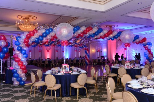 Horse Themed Bat Mitzvah with Balloon Wrap Canopy over Dance Floor & LED Uplighting at the Pearl River Hilton, NY