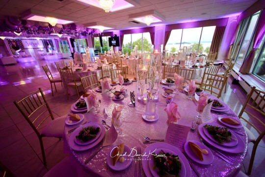 Hollywood Themed Bat Mitzvah with Lavender Lighting & LED Orchid Centerpieces  at Davenport Mansion