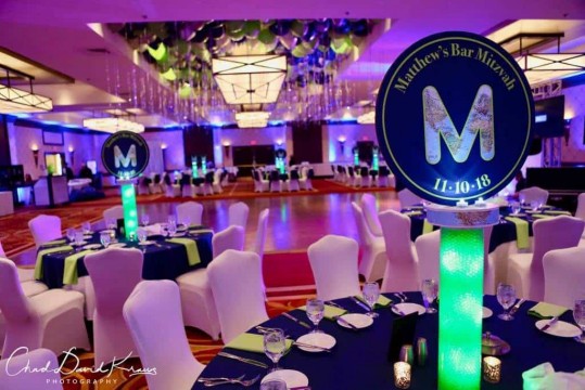 Travel Themed Bar Mitzvah with LED Logo Centerpieces &  Loose Ceiling Balloons at the Trumbull Marriott, CT