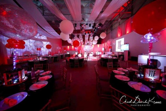 Music Themed Bar Mitzvah with Red & Silver Balloon Centerpieces at Life the Place to Be, NY