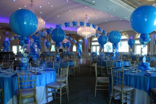 Swim Themed Bat Mitzvah with Blue Marble Balloon Centerpieces & Balloon Gazebo over Dance Floor at Old Tappan Manor