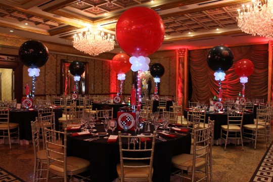 Car Themed Bar Mitzvah with Alternating Red & Black Balloons at Seasons Caterers