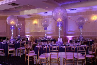 Lavender & Purple Bat Mitzvah with Sparkle Balloon Centerpieces at the Wilshire Grand