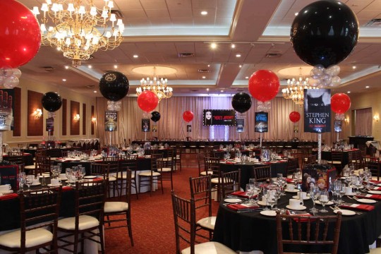 Horror Book Themed Bar Mitzvah with Custom Centerpieces and Alternating Red & Black Balloons at The Grandview
