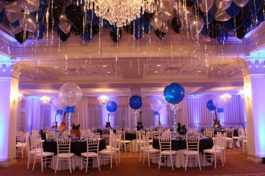 Music Themed Bar Mitzvah with Guitar Centerpieces and Loose Balloons on Club