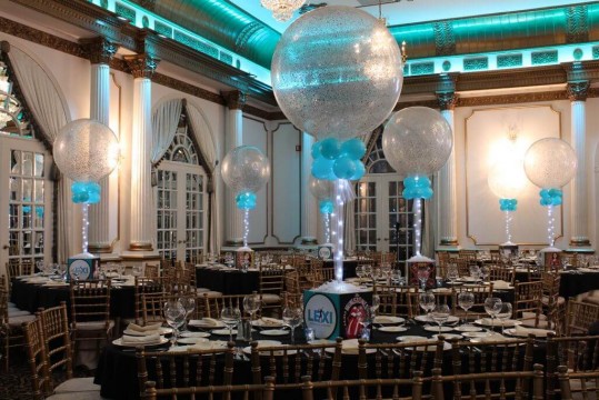 Music Themed Bat Mitzvah with Logo & Album Cover Centerpieces and 36" Sparkle Balloons at Crystal Plaza