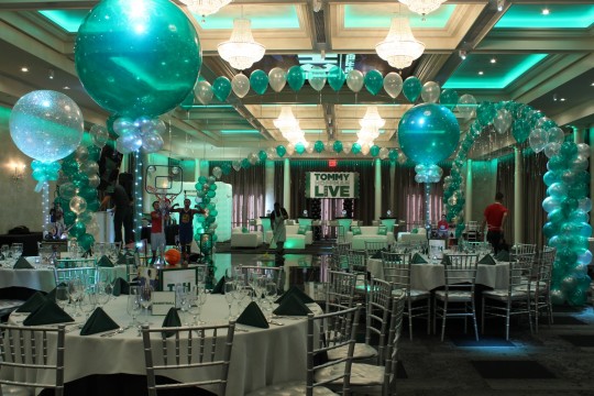 SNL Themed Bar Mitzvah with Custom Lounge, Balloon Gazebo & Balloon Centerpieces at Mulino's at Lake Isle
