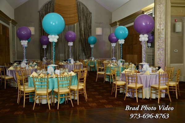 Lavender & Turquoise Bat Mitzvah with Photo Cube Centerpieces at Maplewood Country Club