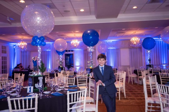 Sports Themed Bar Mitzvah with Custom Centerpieces & LED Balloons at Preakness Hills CC