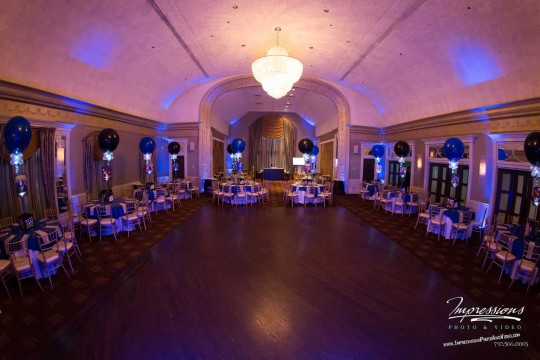 Movie Themed Bar Mitzvah with Alternating Black & Blue Balloons at Maplewood Country Club