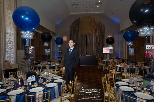 Movie Themed Bar Mitzvah with Alternating Black & Blue Balloons at Maplewood Country Club