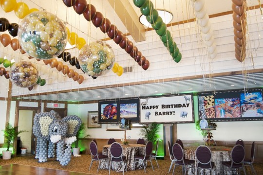 Safari Jungle Themed Birthday Party with Elephant Balloon Sculpture & Exploding Balloon Release