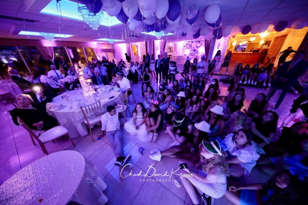 Hollywood Themed Bat Mitzvah with Lavender Lighting & Ceiling Balloons at Davenport Mansion