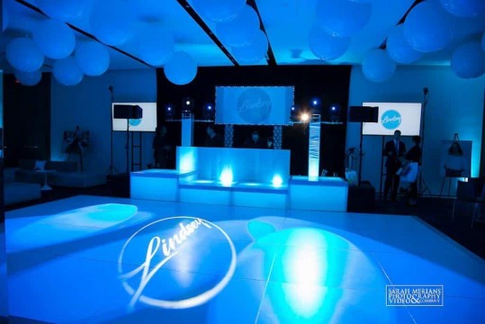 Club Themed Bat Mitzvah with 3' Ceiling Balloons & Custom Backdrop at Apella, NYC