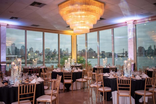 Beautiful Bat Mitzvah Setup  with LED Orchid Centerpiece and Wonderful Uplighting at Giando on the Water, Brooklyn