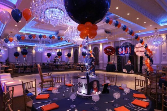 ESPN Themed Bar Mitzvah with Custom Centerpieces, Gazebo over Dance Floor and Logo Backdrop at The Rockleigh, NJ