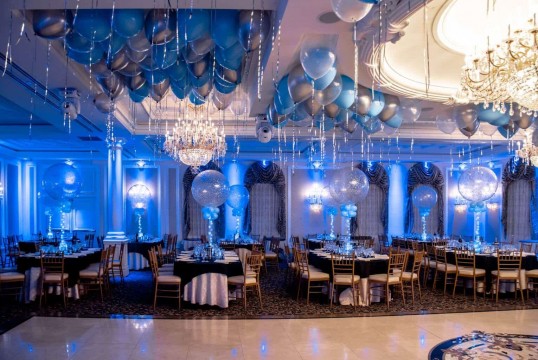 Light Blue & Silver Bat Mitzvah with Loose Balloons over Dance Floor & Sparkle Balloon Centerpieces at Primavera Regency, NJ