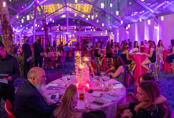 Pink Bat Mitzvah with LED Uplighting and Orchid Centerpieces at Bryant Park Grill, NYC