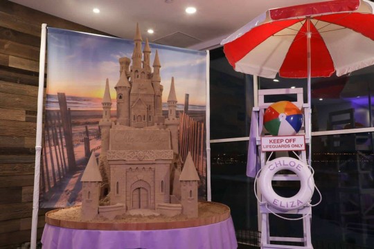 Life Guard Chair Prop with Custom Life Ring & Sand Castle Display  for Beach Themed Bat Mitzvah