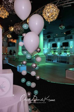 White & Mint Green Bubble Balloons at Coliseum White Plains