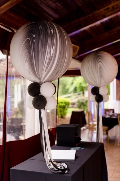 Free Stand Large Balloon with Tassels as Accent Decor for Sign in Book Table