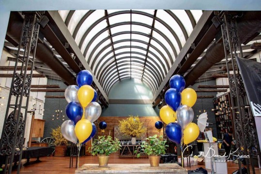 Navy & Yellow Balloon Trees as Decor Accent for Michigan Themed Bar Mitzvah