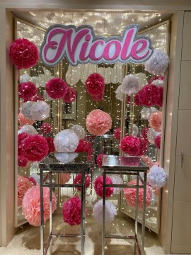 LED Flower Wall and Sign over Mirror