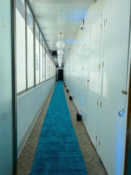 Custom Party Entryway with Window Decal, Blue Carpet and Amazing Blue Uplighting