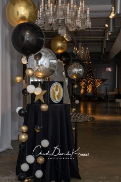 Gold, Black & Silver Bubble Balloons with Metallic Orbz at Loading Dock, Stamford