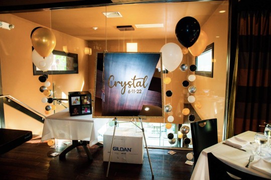 Gold Glitter Mirror Sign in Board with Bubble Balloons at Sear Steakhouse