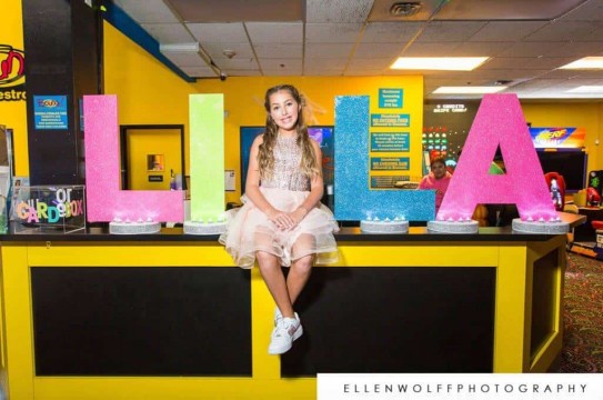 Giant Glittered Name Cutout with LED Lights for Neon Themed Bat Mitzvah