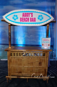 Custom Tiki Bar with Sign & Lights for Beach Themed Bat Mitzvah