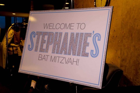 Bat Mitzvah Welcome Sign with Custom Graphics on Easel