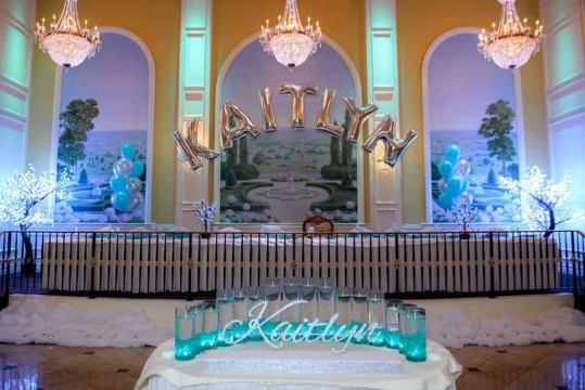 Sweet Sixteen Name in Balloons Behind Candle Lighting Display