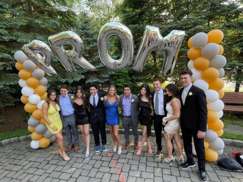 Mylar Name Balloons Arch with Balloon Columns for Prom