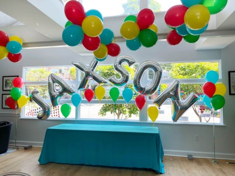 Mylar Name Balloon Arch, Balloon Gazebo, Balloon Tree and Ceiling Treatment for Kids Birthday Party