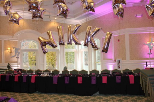 Mylar Name in Balloons Arch over Dais