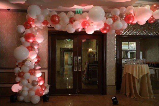 Rose Gold & White Organic Balloon Arch with Florals at Seasons, NJ