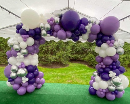 Shades of Purple Balloon Arch for Outdoor Bat Mitzvah